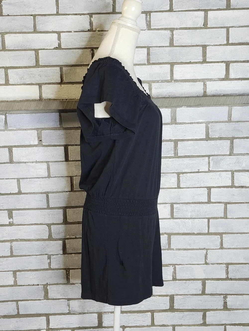 • J Crew Women's Short Off The Shoulder Romper Size XS Black 100% Cotton